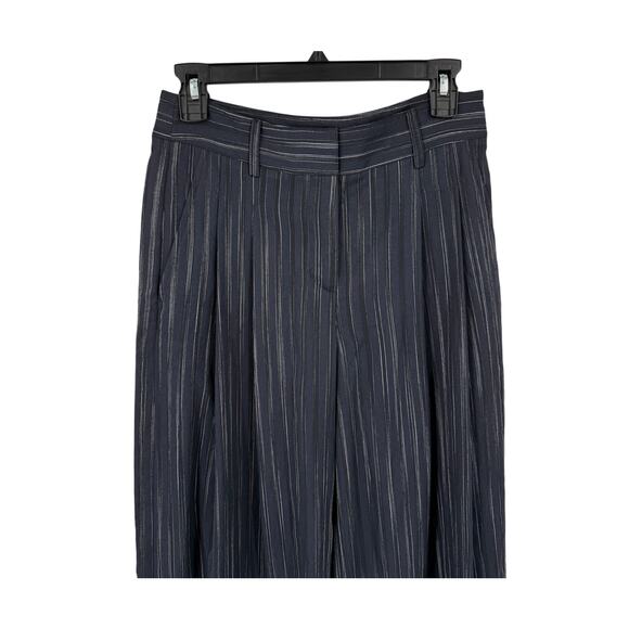 TWP Pants striped pleated wide leg navy blue size 0 - Picture 2 of 6